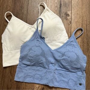 Lucky Brand Bralette Bundle, Blue, Cream, Cut Outs, Crochet, Lace Seamless, XL